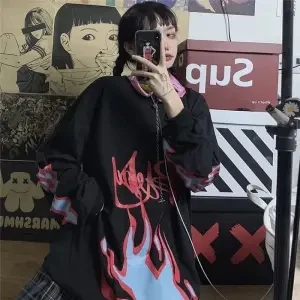 Jeseni kolegij slog kawaii luštna punca tiskanje ponaredek dva kosa pulover ženske T-shirt Harajuku svoboden dolgimi rokavi ženske vrh