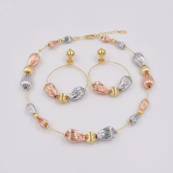 Visoka Kakovost Dubaj 3color Zlato barvo Nakit Set Za Ženske afriške kroglice jewlery moda ogrlico iz uhan nakit