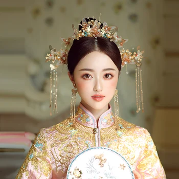 HIMSTORY Novi Kitajski Nevesta Headdress Sweet Klasični Phoenix Las Glavnik Krono Korak, Zibanje, Obleko, Poročni Dodatki za Lase