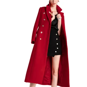 Ženske Zimski Plašč Volne 2020 Letnik Elegantno OL Moda dvojno zapenjanje Dolg Plašč Plus velikost 2XL