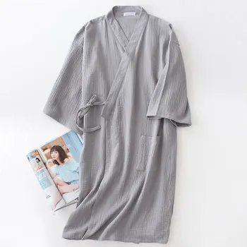 Poletje Bombažne Krep Dvojno Gazo Japonski Kimono Plašč Ženska Oblačilih Sleepwear Nekaj Hišna Obleke Dolgo Poroko Pižami