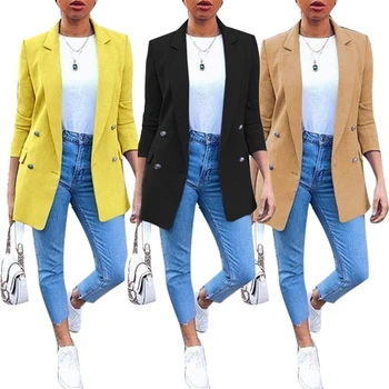 2020 Plus Velikost Jeseni Mode Urad Dama Barva Blazer Dolg Rokav Obleka Jakna Ženske Oblačila