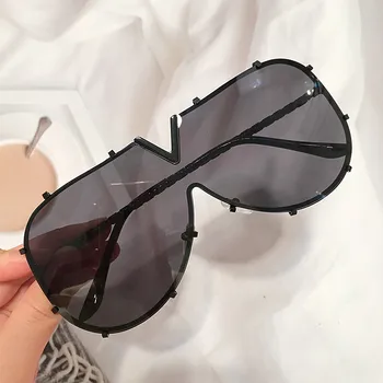 2020 Nov Modni Enem Kosu Ščit Sončna Očala Za Ženske Letnik Prevelik Šapa Sončna Očala Moških Uv400 Hip Hop Punk Očala Črna
