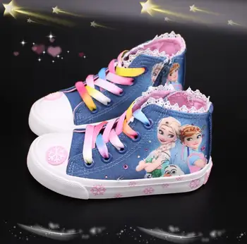 Dekleta zamrznjene elsa princesa platno čevlji otrok low cut zavezat Risanka mehko priložnostne čevlji Velikost 26-37