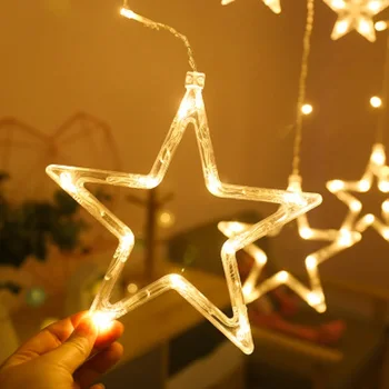 LED Niz Luči Pentagram Star Zavesa Svetlobe Pravljično Poroko, Rojstni dan, božič luči Notranjo Dekoracijo Svetlobe 220V 110V