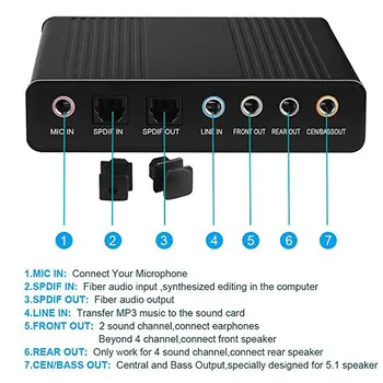 6 Channel Zunanje Zvočne Kartice USB 2.0 Zunanji 5.1 Prostorski Zvok, Optični S/PDIF Audio Sound Card Adapter Za Prenosni RAČUNALNIK
