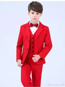 Nov Prihod Rdeče Otroci Tuxedos Lep Primarni Učenjak Baby Poslovne Obleke, Fant Maturantski Barve (Suknjič+Hlače+Telovnik+Tie) K:682