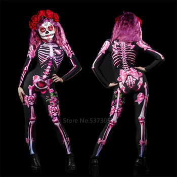 2020 Dan Mrtvih Halloween Kostumi Za Odrasle, Otroci Grozljivo Karneval Poliester Stranka Okostje bo Ustrezala 3D Tiskanja Dekleta Lobanje Obleke