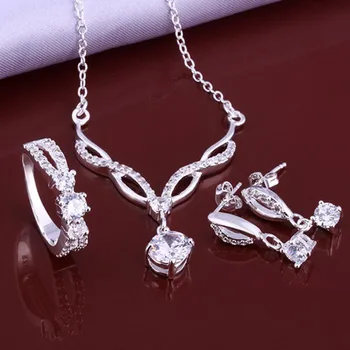 Brezplačna Dostava za Dobro Ceno Silver plated 925 nakit sklopov za žensko funt-srebrni-nakit sklopov/ Earring509 Necklace531 Ring398-8