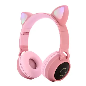 Luštna Mačka Bluetooth 5.0 Slušalke Brezžične Hi-fi Stereo Glasbe Bas Slušalke Lučka LED Mobilnih Telefonov Dekle Hči Slušalke Za PC