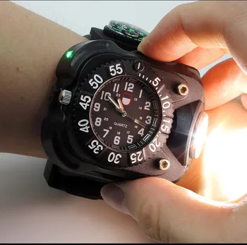 Visoko Svetlo Taktično Watch Svetilka s Kompas Športih na Prostem vodoodporna Led USB Polnjenje Zapestje Gledati Svetilko, Baklo