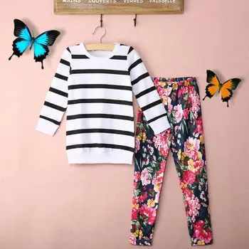 Pudcoco Baby Dekleta Obleke, Kompleti Dolg Rokav Trak T Majice, Vrhovi+Cvetlični Dolge Hlače 2Pcs Bombaž Poletje Otroci Obleke, 2-8Y