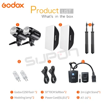 Godox 2x E250 Studio Foto Oprema Flash Razsvetljave, Komplet Z Godox AT-16 Sproži + 2x Softbox 50x70cm + 2x lahka stojalo