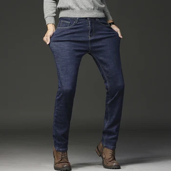Moške Jeans pozimi Toplo Runo Moške Jeans debel Stretch Traper Kavbojke Straight moška Moda blagovne Znamke črto oblačila Visoke Kakovosti Hlače