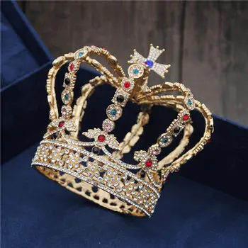 Royal Kraljica Kralj Nevesta Tiara Krono za Ženske Glavo Poročne Tiaras in Krone, Poroka, Lase, Nakit, Dodatki za Praznik Diadem