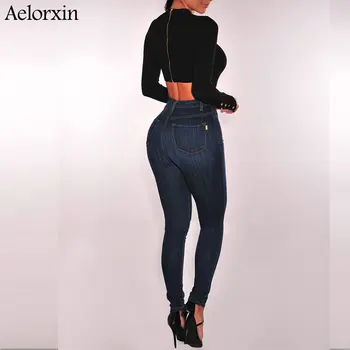 Plus Velikost Vitek Jeans za Ženske Suh Visok Pas, Jeans Velikosti Pet Sponke Elastična Svinčnik Hlače Ženske Jeans