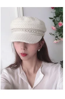 202008-PDM-007 jeseni pearl gumb Kariran tkanine lady prosti čas Octagonal klobuk ženske ščitniki skp