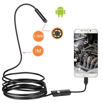 1m/2m Nepremočljiva Endoskop Mini HD Kamera Kača Cev 5,5 mm Objektiv, USB Pregled LED Borescopefor Telefon Android PC