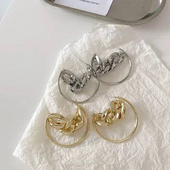 Korejski trendy zlata, srebrna barva kovinske verige pretirana hoop uhani za ženske Estetski Nakit accessorie 2020 nova