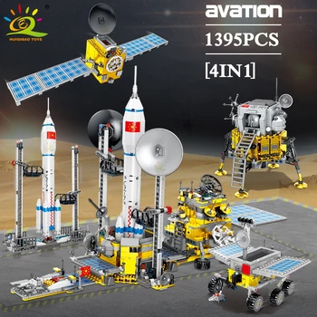 HUIQIBAO 1395PCS Vesoljska Postaja Vesoljska plovila s Posadko gradniki Mesto Lunar Rover Vesoljska Raketa Astronavt Številke Opeke Igrače