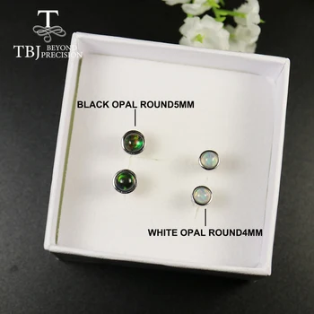 TBJ,Črni Opal uhan Krog 4 mm 5 mm Naravnih Etiopiji Opal gemstone Nakit 925 sterling silver za dekleta hči lepo darilo