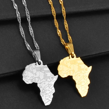 Anniyo majhnosti Afriki Zemljevid Z Državo Zastave Obesek Verige Ogrlice Afriške Zemljevidi Nakit za Ženske, Dekleta #204021