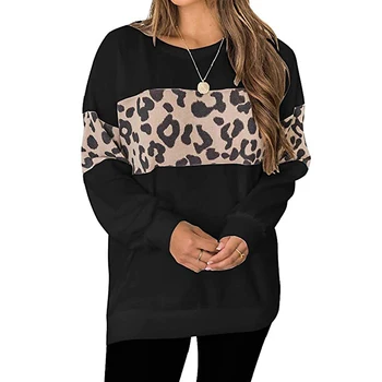 Nova Dolgo sleeved Leopard Tiskanja zgornji del Trenirke Ženske, Vroče Prodaje Ohlapno okoli Vratu Zimskih Oblačil Žensk Sudaderas Mujer
