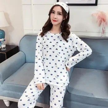 Ženske Pižame Nastavite Pomlad Jesen Natisnjeni Dolg Rokav Srčkan Sleepwear Priložnostne Homewear Ženske Pižame
