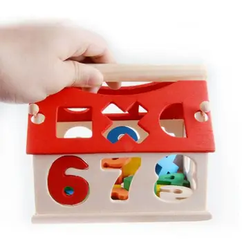 1 Set Lesenih Digitalni Hiša gradniki Igrača Montessori Bloki Montaža Zgodaj Otroci Obliko Število Igrača Izobraževalne Matchin S8L5