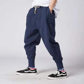 2020 nove hlače za moške Japonski slog bombaž in lan priložnostne hlače za moške, ki teče hlače Kitajski slog ohlapne hlače