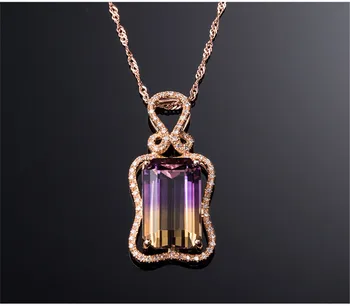 Ametist & Citrine kamen, ogrlico, obesek za ženske 18k zlato je povečal ton velika velika gemstone kristalno cirkon diamanti, dragulji, darila