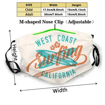Zahodni Obali Deskanje Kaliforniji Print Masko Za Enkratno Uporabo Pm2.5 Filter Za Masko Otroci Deskanje Kaliforniji Cali Socal Surf Zahodni Obali