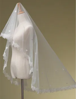 Velo de novia 2018 vroče prodaje beli poročni veils til appliques eno plast poročni veil dolge čipke poročni veil poročni dodatki