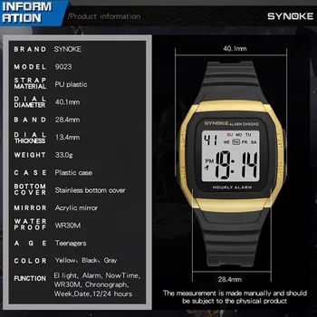 SYNOKE Digitalni Watch Moški Šport Pedometer Watch Nepremočljiva 30 M Moda Odštevanje Vojaške Ura Relogio Digitalni odpornost proti udarcem