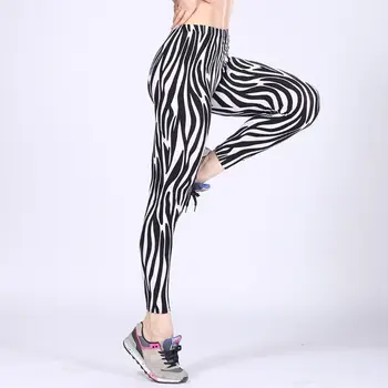 Ženska Sredi Vzpona Mleka Vlaken Gleženj Dolžino Gamaše Črno Bel Zebra Stripes Stretchy Vadbo Športnih Svinčnik Hlače