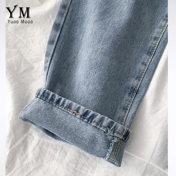 YuooMuoo Dodatki Modni Oblikovalec Fant Jeans za Ženske Vseh Tekmo Priložnostne Elastična Visoko Pasu Traper Hlače Modre Mama Jeans Hlače