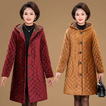 Srednja Starost Ženske Zimske Vrhovi Mati Oblačila Plus Velik Plus Velikost 5XL Ženske Parka Debel Toplo Coats Hooded Vrhnja oblačila