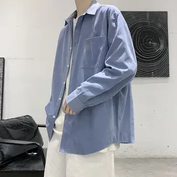 2020 Moške korejski Modni Stil Long Sleeve Solid 5 Barvo Havajske Srajce Camisa Socialne Masculina Ulične Srajce M-3XL