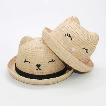Novo otrok poletje, sonce kape s ušesu rafija, otroci plaža klobuk srčkan starši-otrok, ščitnik kape 52 cm,57 cm debelo
