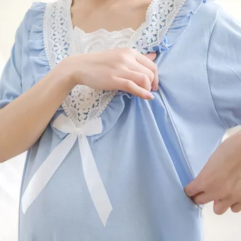 Priložnostne zdravstvene nege nightgown bombaž porodniškega dojenje pižamo more čipke lok kravato, modra, roza nightdress noseča sleepwear