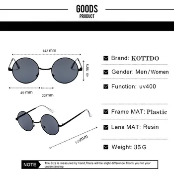 Moda Krog Kovinski Okvir Moških Sončna Očala Klasičnih Blagovnih Znamk, Oblikovanje Anti-Odsevni Ogledalo Očala Retro Ženske Sončna Očala Uv400