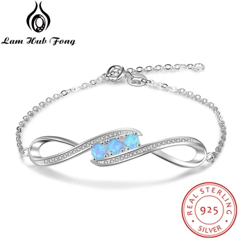 Luksuzni 925 Sterling Silver Blue Opal Zapestnica Povezavo Verige Čar Zapestnice za Ženske, Fine Nakit, Darilo za Ženske (Lam Hub Fong)
