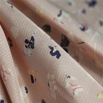 Preja-barvane proge cvjetnim tiskanja čiste svile biser saten tkanine,svetlo roza,šivanje za obleko,šal,obrti, ki jih kos 104cmx113cm