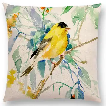 Vroče Prodaje Akvarel Ljubek Ptic Robin Tit Ščinkavec Hummingbird Goldfinch Chickadee Kardinal Vodomec Cvetje Kavč, Blazine Blazino