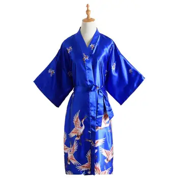 Vroče Prodaje Mornarsko Modri Kitajski Ženske Svile Rajon Robe Oblačenja Bridemaids Seksi Poročne Nightgown Kimono Kopalni Plašč Plus Velikost