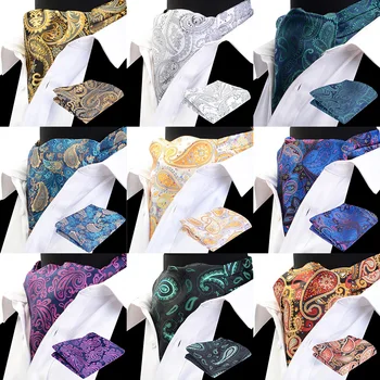 RBOCOTT Moške Ascot Handkerchief Nastavite Letnik Luksuzni Klasičnih Paisley Cravat Žep Kvadratnih Nabor Škrt Self Za Moške Poročno Obleko